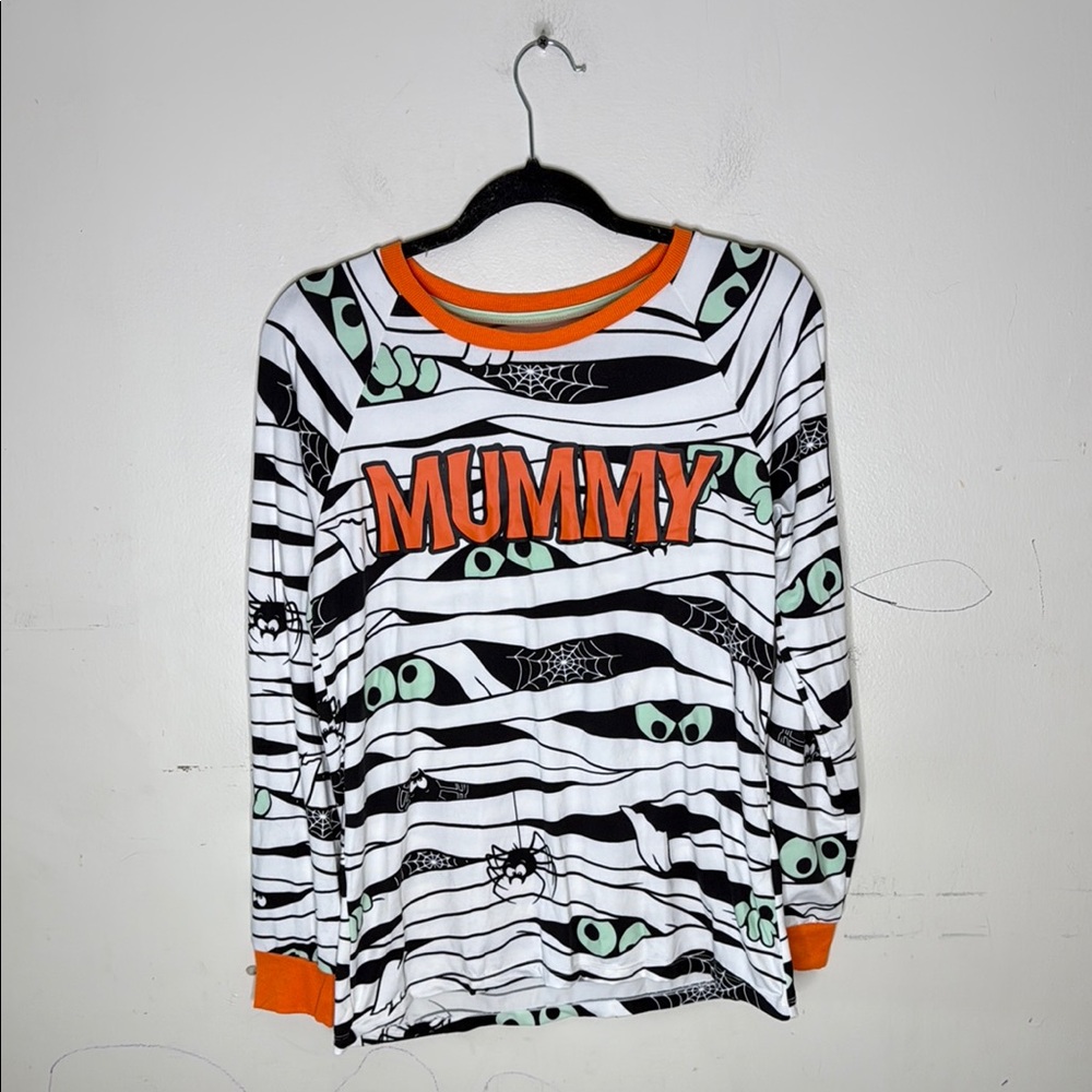 Celebrate! Polyester Blend Halloween Mummy Shirt - Orange and White Small